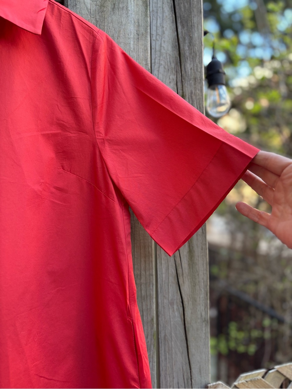 NWT Cotton Poplin Trapeze Shirt Dress with Pockets Coral - Picture 3 of 8